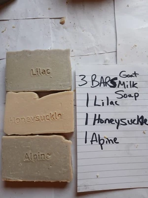 3 BARS GOAT MILK SOAP HAPPY GOAT CREAMERY HONEYSUCKLE LILAC ALPINE - Image 1 of 4