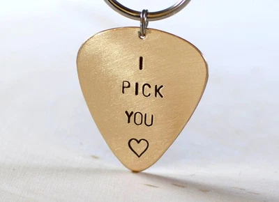 Bronze Guitar Pick Key Chain I Pick You with Love - KC291 - Image 1 of 4