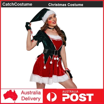Christmas Costume Santa's Helper Elf Outfits Adults Women Xmas Party Fancy Dress - image 1 of 4