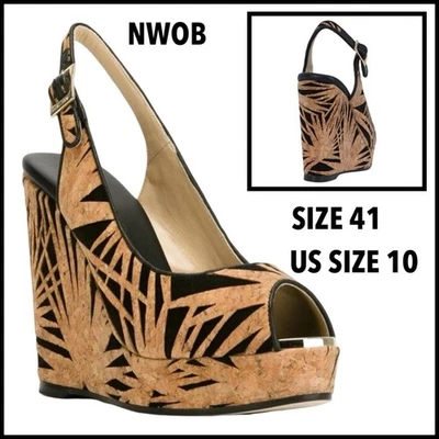 Cuña de gamuza y corcho JIMMY CHOO Prova negra cortada con láser, 120 mm TALLA IT41 US10 $625 Foto 1 de 4