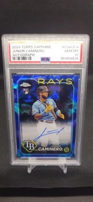 2024 Topps Chrome Sapphire Junior Caminero Blue Refractor Auto /199 RC PSA 10🔥 - Image 1 of 2
