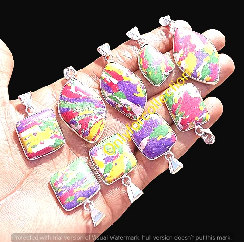 Lote de colgantes de calílice arco iris enchapados en plata de ley 925 joyas de piedras preciosas Foto 1 de 3