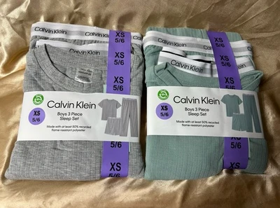 LOTE de 2: 3 piezas de pijamas genuinos CALVIN KLEIN para dormir gris verde XS 5-6 Foto 1 de 4