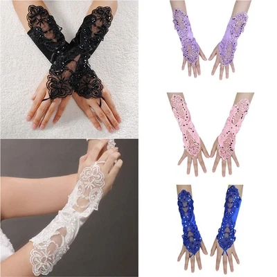 Women Lace Fingerless Bridal Gloves Sleeve for Wedding Party Christmas Halloween - Image 1 of 4
