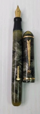 CONKLIN SPENCERIAN CELLULOID MARBLE 脚笔 14k 笔尖 1930 年代  — 第 1/4 张图片