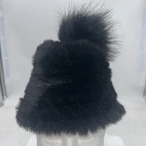 Jocelyn Women’s Knit Faux Fur Beanie With Pom One Size Black - Picture 1 of 6