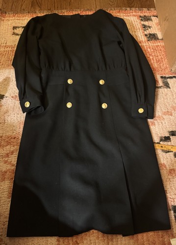Abito vintage Christian Dior Robes Du Soir nero bottoni logo oro taglia 12 modesto