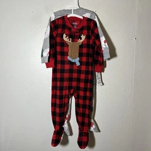 Nuevo con etiquetas Carter's Footed Sleepers (2) Buffalo Plaid Moose Polar Bear 18M polar - Imagen 1 de 5