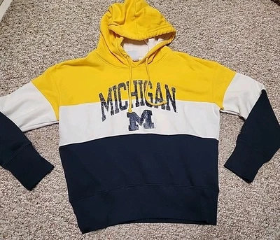 Michigan Champion Small Hoodie Sweatshirt Striped Maize Blue White  - Image 1 of 4