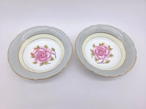 Set of 2 Coalport Vintage Romance Gray Rim Pink Rose Bowls - Picture 1 of 6