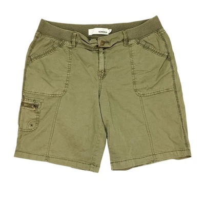 Sonoma Cargo Shorts Womens 16 Green Elastic Waist Drawstring Casual Pull On  - Image 1 of 4