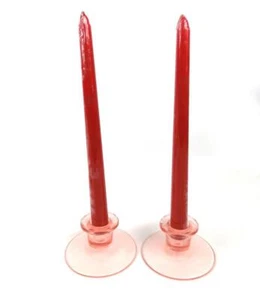 Vintage Pair of Pink Depression Glass Candle Holders 4" Wide Mid Century Modern - Picture 1 of 6