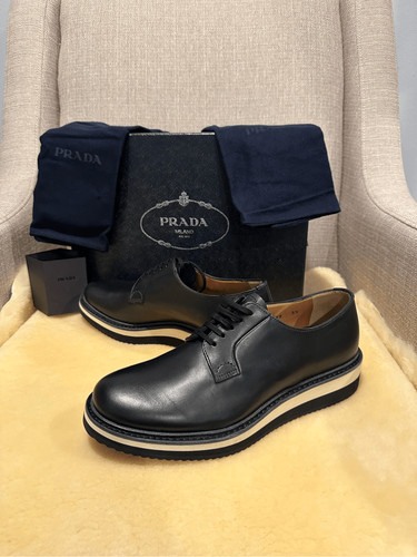 SNEAKERS BUSINESS PRADA DERBY pelle zeppa con lacci nero taglia 5 5 EU38 5