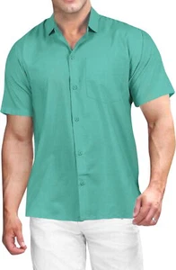 LA LEELA Mens Short Sleeve Button Down Casual Camp Summer Shirts 6XL Green,Plain - Picture 1 of 3