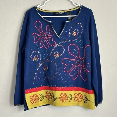 Suéter Crazy Horse Liz Claiborne Multicolor Floral Bordado Mujer Grande Foto 1 de 4