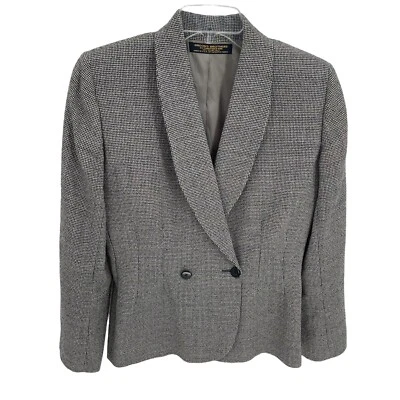 Blazer feminino Brooks Brothers peito duplo tamanho 6 lã Houndstooth preto - Imagem 1 de 4