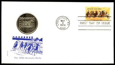 1974 Horse Racing FDC 100th Kentucky Derby Embossed Medallion Cachet - Image 1 of 2