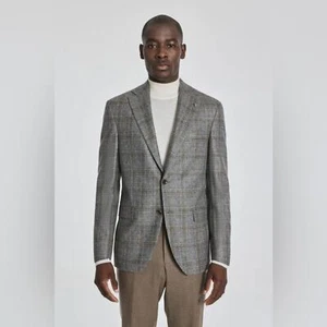 JACK VICTOR: Midland Plaid Viscose Blazer in Grey - Picture 1 of 7