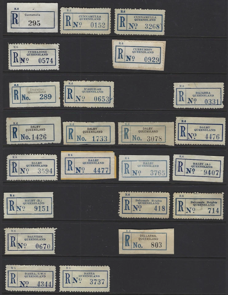 Etiquetas de registro de Australia Queensland Cunnamulla, Daguilar, Dalby, Dallarnil Foto 1 de 1