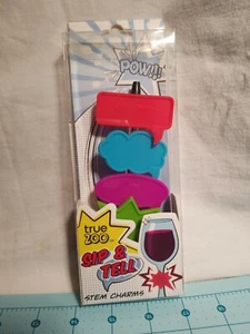 True Zoo Brand -Sip & Tell, Wine Glass Stem Charms Set- Comic Book Theme, 4 Pack - Picture 1 of 12