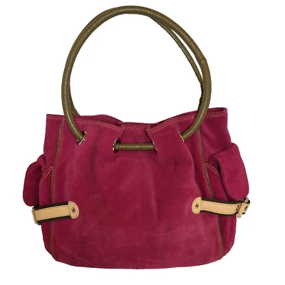 Cole Haan Kelsey Bag Fuschia Pink Double Strap Suede Leather Hobo Purse Handbag - Image 1 of 4