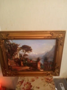 Stunning Italian Villa Lake Como Amalfi Coast Oil Painting Vintage - Picture 1 of 13