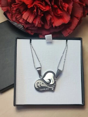 2 Collane Unisex ciondolo Cuore Diviso Coppia Love Amore Acciaio e Argento 925 - Immagine 1 di 4