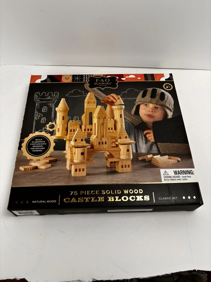 FAO Schwarz Complete Set of Castle Blocks 75 Pieces Natural Wood New - Image 1 of 4