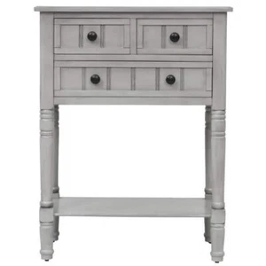 Qualler Console Table 31.1" H X 24" L Rectangle Gray Wash Wood 3-Storage Drawers - Picture 1 of 8