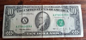 1995 10 Dollar Note Federal Reserve of Boston A27662699A - Picture 1 of 2