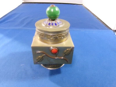 Tea Caddy, Brass Chinese Antique, Various Stones - Image 1 of 4