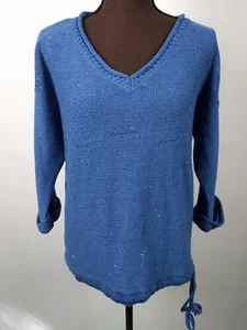NWT DKNY JEANS Women's Blue Sequin V Neck Sweater Three Quarter Sleeve Sz Medium - Picture 1 of 1
