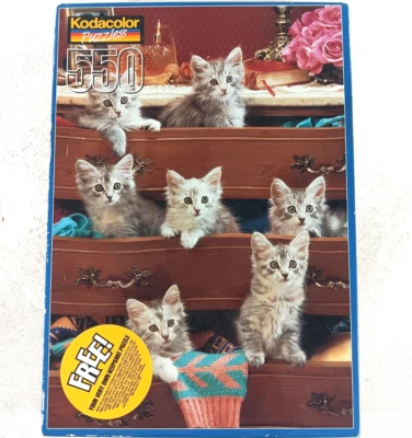 Rompecabezas Top Cajón Gatitos 550 Piezas Vintage Kodacolor 13" x 19" circa 1997 Foto 1 de 3