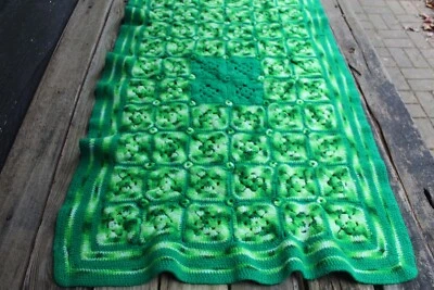 De colección Hecho a Mano Lana Tonos de Verde Tie Dye Patchwork Afgano/Silla Tiro Foto 1 de 4