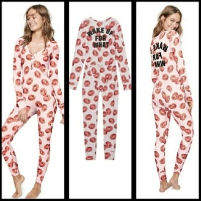 Victorias Secret PINK One piece pajama XS S M L Thermal Donut Valenties gift - Image 1 of 3