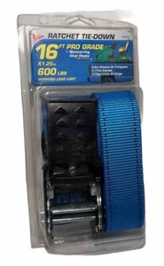 Pro-Grade 16 ft Ratchet Tiedown with Sturdy Blue Strap 600 lb Working Load Limit - Imagen 1 de 2