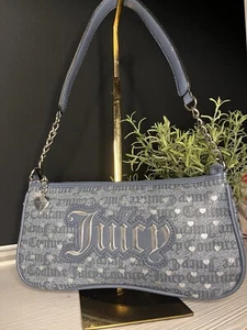 Juicy couture poker face small shoulder bag handbag in Blue Denim Silver leather - Picture 1 of 5