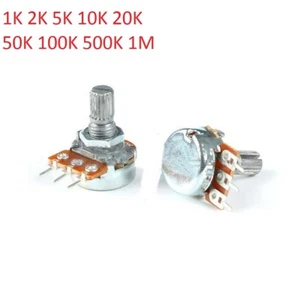 Single Linear Potentiometer 1K 2K 5K 10K 20K 50K - 100K 500K 1M Shaft 15mm 3 Pin - Picture 1 of 3