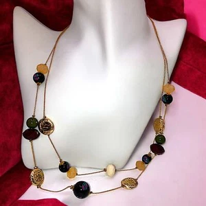 Multicolored Gold-Tone Beaded & Medallion 2 Layers 23.25" Necklace! - Picture 1 of 10