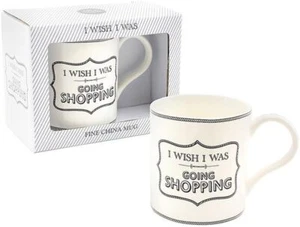 "I Wish I Was Going Shopping" - perfekter schöner weiß bedruckter Fine China Tee a - Bild 1 von 1