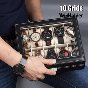 Watch Display Case 10 Grids Jewelry Collection Storage Organizer Leather Box A - Picture 1 of 11