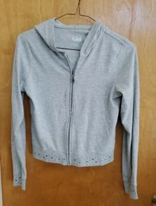 Girl's Justice Gray size 14 gray hooded zipper lightweight sweatcoat - Picture 1 of 2