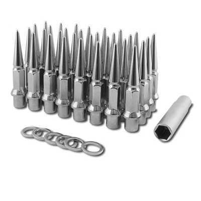 32-14x2.0 Chrome Metal Lugz Spiked-Dually Shank Style Lug Nuts Full Kit 14MMx2.0 Foto 1 de 4