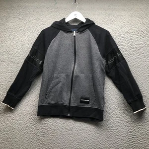 Calvin Klein Jeans Sweatshirt Hoodie Jacket Boys Youth M Full-Zip Logo Gray - Picture 1 of 7