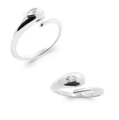 Anello Bombato Forma Goccia D'Acqua Zirconio Argento 925/000 Rodio T50 A 60 - Immagine 1 di 2
