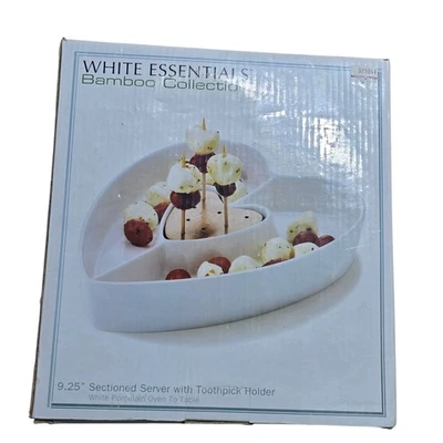 NUEVO 9-1/4” PORCELANA CORAZÓN 3 Secciones Servidor Boda Cerámica Plato para Servir Bandeja Foto 1 de 4