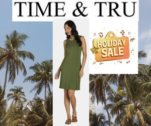 Time and Tru Women's SIZE 3XL 22 Sleeveless Knit Swing Dress Color Olive Green - Picture 1 of 19