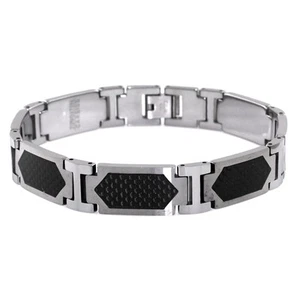 Pulsera de eslabones para hombre con incrustación hexagonal de fibra de carbono negra de carburo de tungsteno 8,5" - Imagen 1 de 4