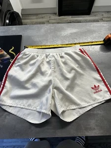 Adidas Originals Shiny Shorts White Red Small Retro Vintage 2018 World Cup Rare - Picture 1 of 6