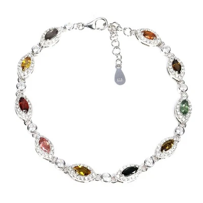 925 Sterling Silver Bracelet Marquise Tourmaline Natural Gemstone Jewelry 7inche - Image 1 of 4